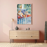 Two Cats Lounging On A Sunny Front Porch Swing Poster