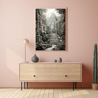 Ancient Jungle Pyramid Landscape Art: Cultural or Heritage Poster