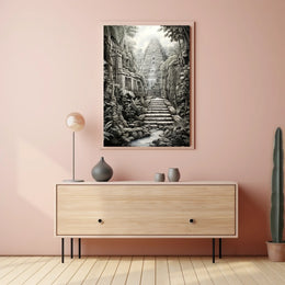 Ancient Jungle Pyramid Landscape Art: Cultural or Heritage Poster