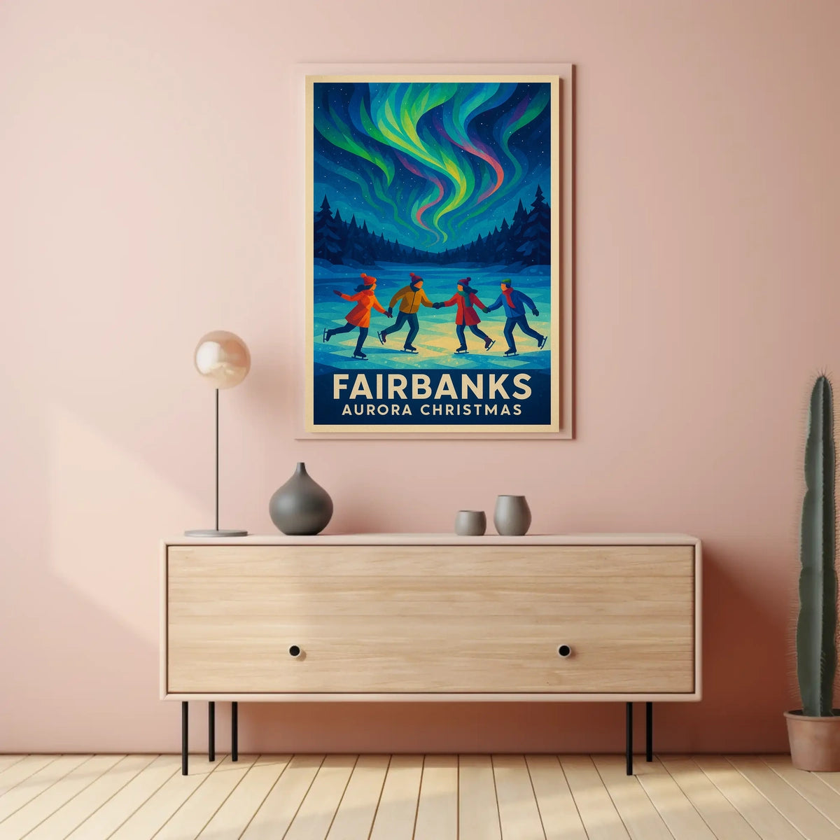 Fairbanks Aurora Christmas Night View Landscape Poster