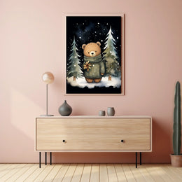 Winter Wonderland Teddy Bear Watercolor Art Poster