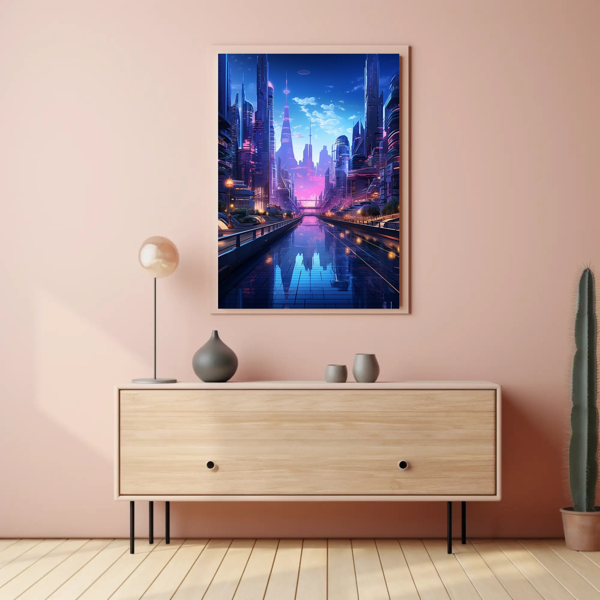 Futuristic Cityscape At Twilight Poster