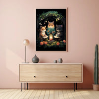 Whimsical Foxes Lantern Reading Forest Poster