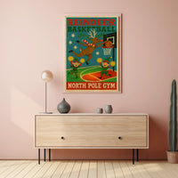 Reindeer Basketball At North Pole Gym Poster
