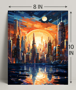 Futuristic Cityscape At Sunset Poster PosterGoat