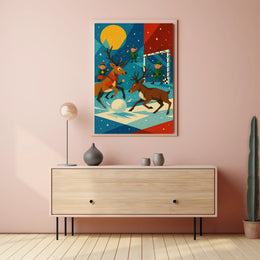 Whimsical Reindeer Soccer Christmas Poster Vintage Style