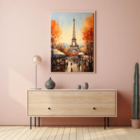 Eiffel Tower Street Scene Autumn Travel Poster