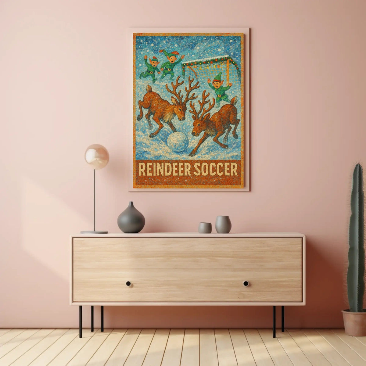 Whimsical Reindeer Soccer Festive Holiday Poster