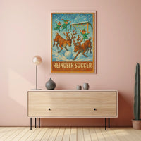 Whimsical Reindeer Soccer Festive Holiday Poster