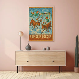 Whimsical Reindeer Soccer Festive Holiday Poster