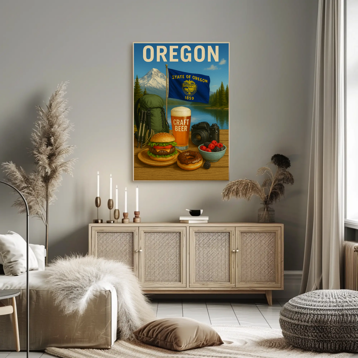 Oregon Craft Beer Forest Burger Mountain Travel Poster