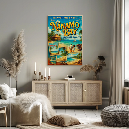 Nanamo Bay Couple Walking Beach Sunset Travel Poster