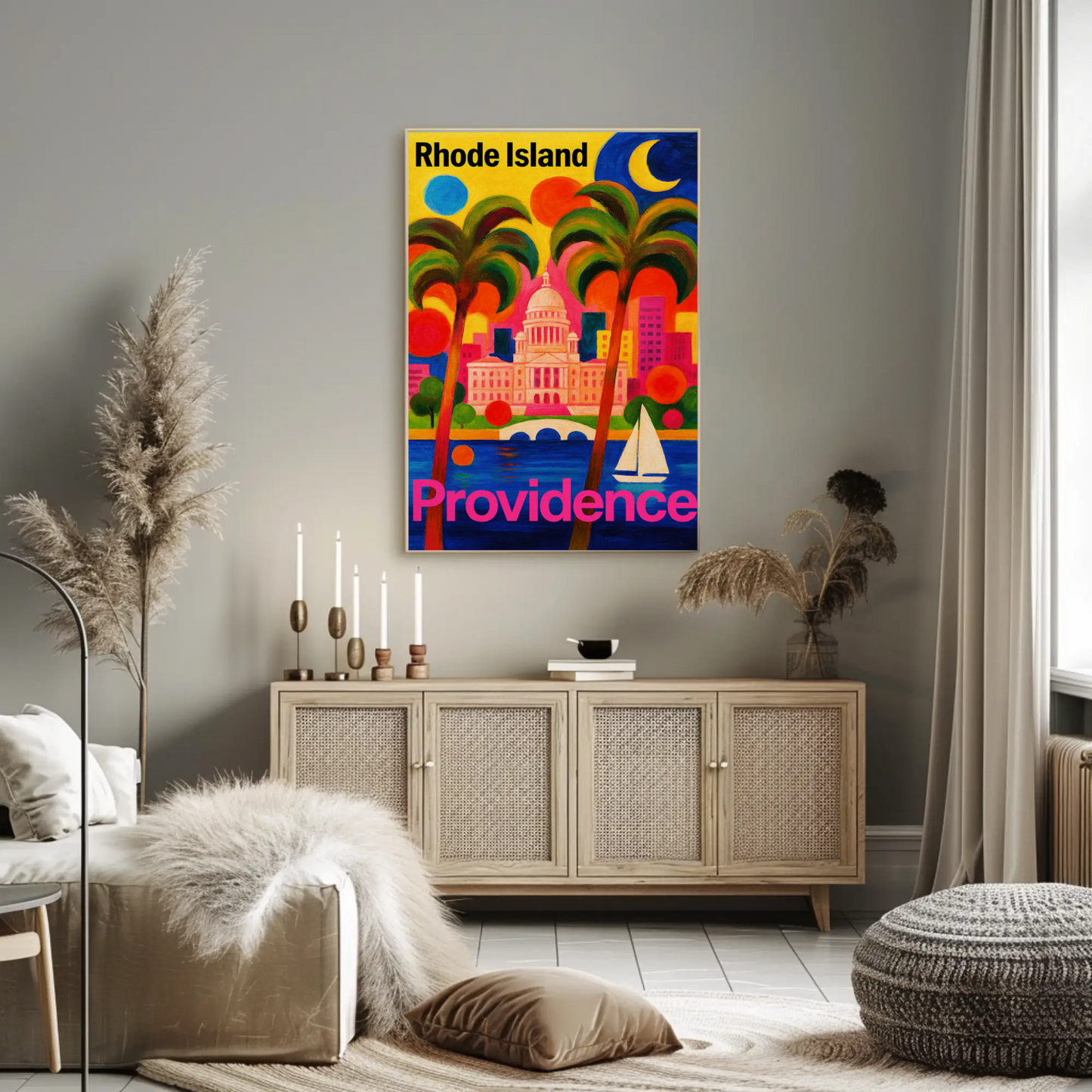 Providence Rhode Island Colorful Capitol Skyline Travel Poster Travel Poster