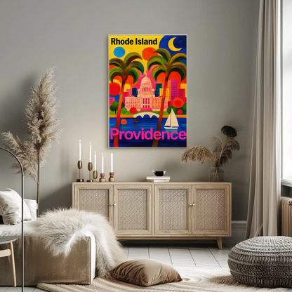 Providence Rhode Island Colorful Capitol Skyline Travel Poster Travel Poster