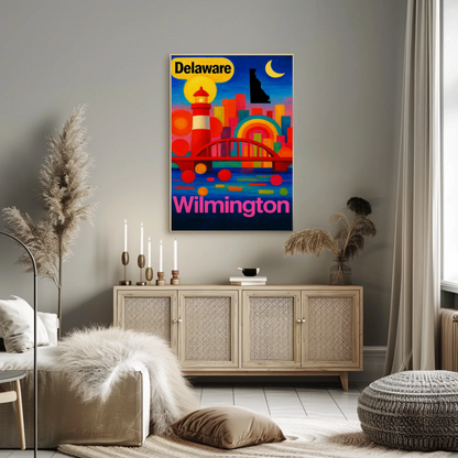 Wilmington Delaware Modern Rainbow Skyline Travel Poster