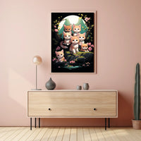 Whimsical Kittens Moonlit Fantasy Nature Art Poster