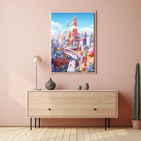 Vibrant Cityscape Design in Futuristic Sci-Fi Poster