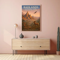 Badlands National Park Vintage Wildlife Art Poster