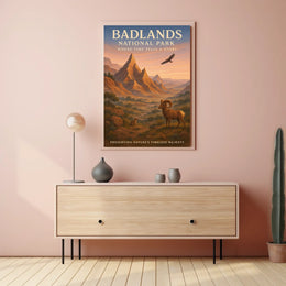 Badlands National Park Vintage Wildlife Art Poster