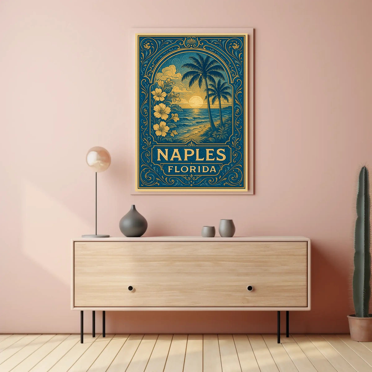 Naples Florida Vintage Travel Poster Coastal Charm Decor