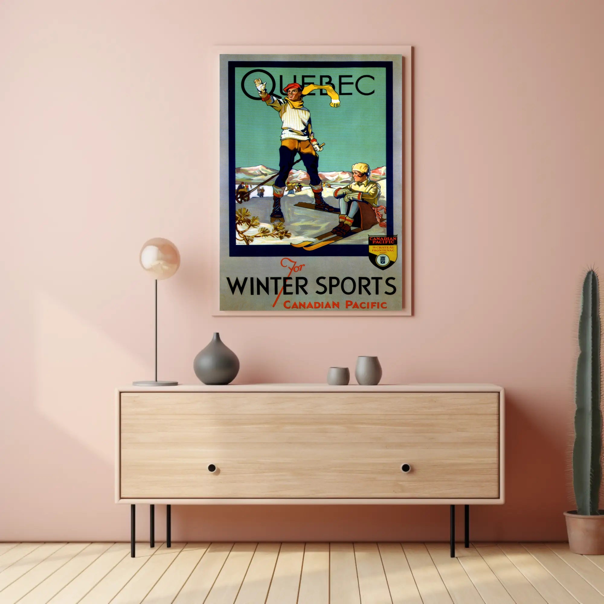 Winter Sports Adventure in Quebec Travel Poster PosterGoat