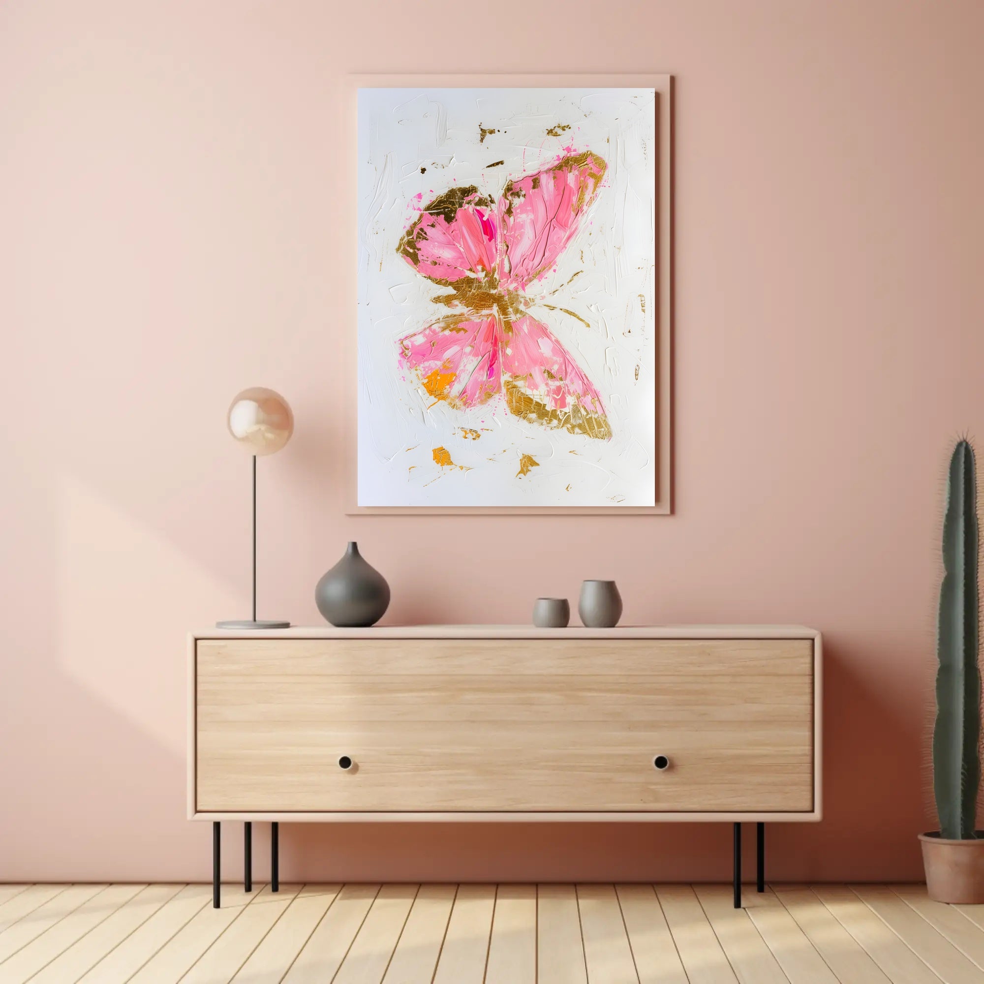 Elegant Pink and Gold Butterfly Abstract or Artistic Poster PosterGoat
