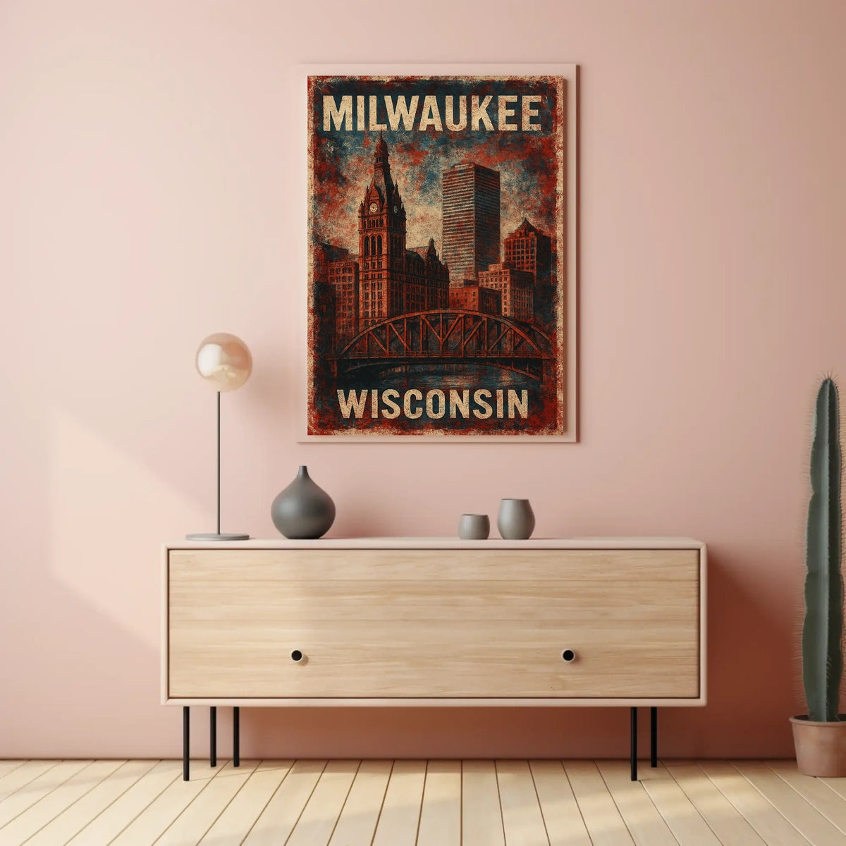 Milwaukee Wisconsin Scenic Vintage Cityscape Travel Decor Lovers Wanderlust Home Poster