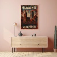 Milwaukee Wisconsin Scenic Vintage Cityscape Travel Decor Lovers Wanderlust Home Poster