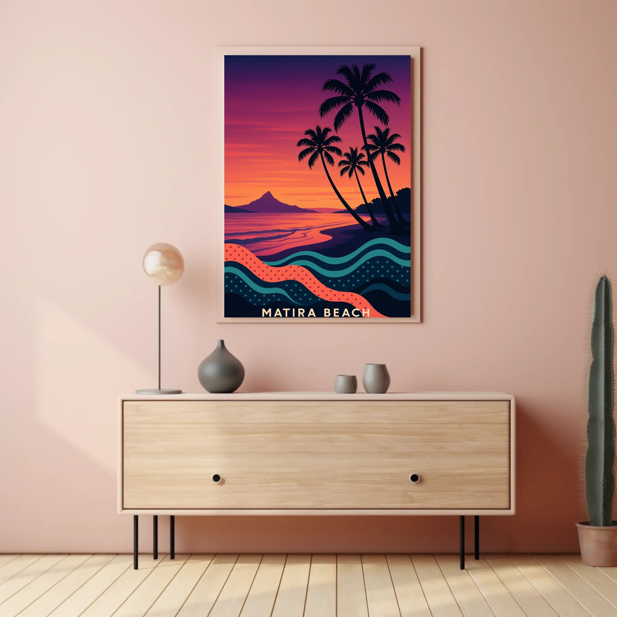 Matira Beach Retro Sunset Travel Poster PosterGoat