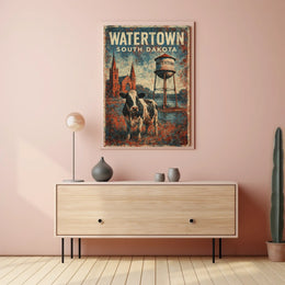 Watertown South Dakota Rustic Charm Travel Rural Scenic Prairie Heritage Folk Art Wanderlust Poster