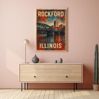 Rockford Illinois Retro Bridge Cityscape Collectors Poster