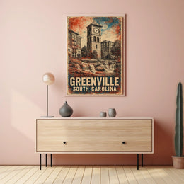 Greenville Clock Tower Vintage Heritage Cityscape Poster