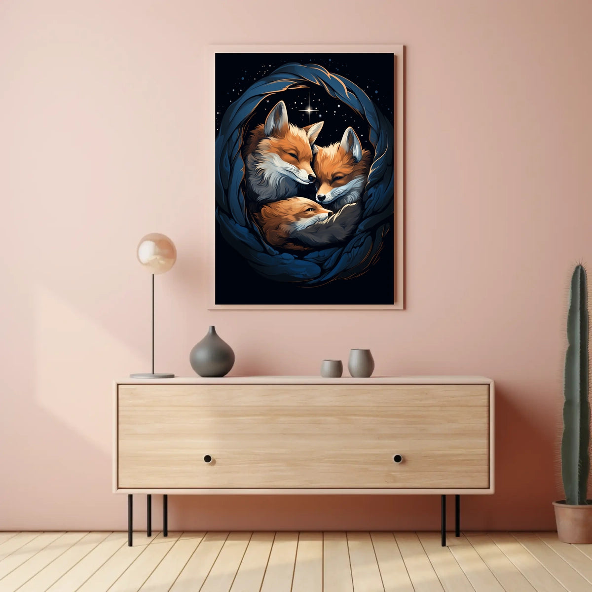 Starry Night With Foxes Poster
