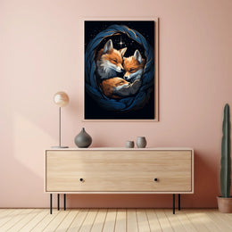Starry Night With Foxes Poster
