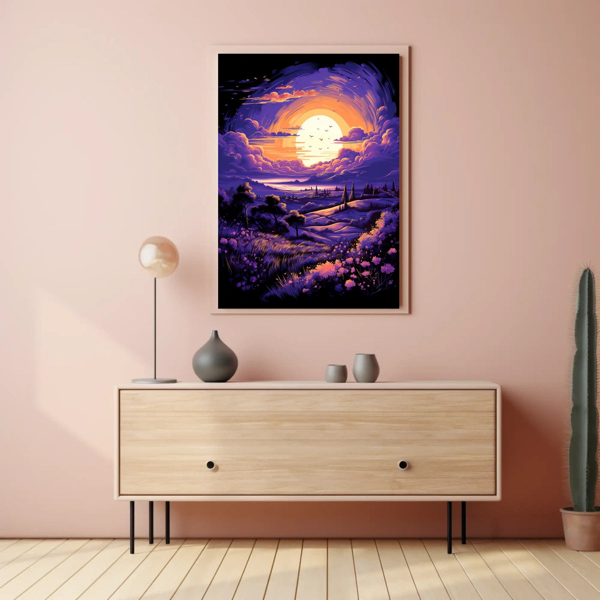 Serene Sunset Countryside Landscape Art Poster Print