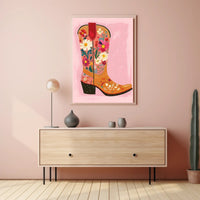 Floral Cowboy Boot Poster Whimsical Western Print