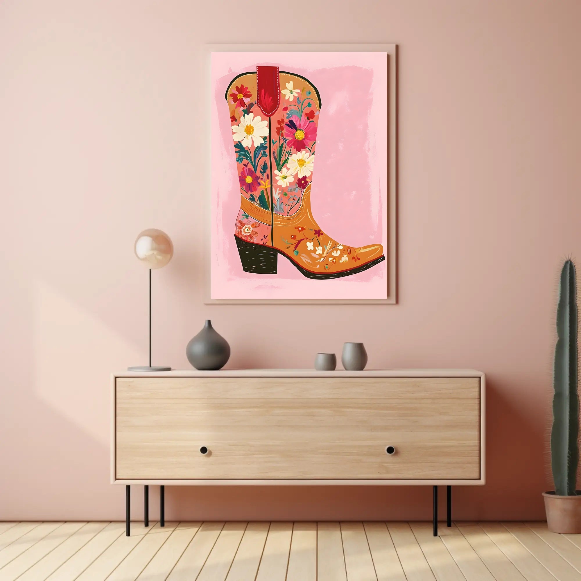 Floral Cowboy Boot Poster Whimsical Western Print