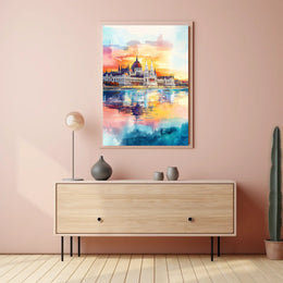 Hungary Budapest Parliament Building River View Poster