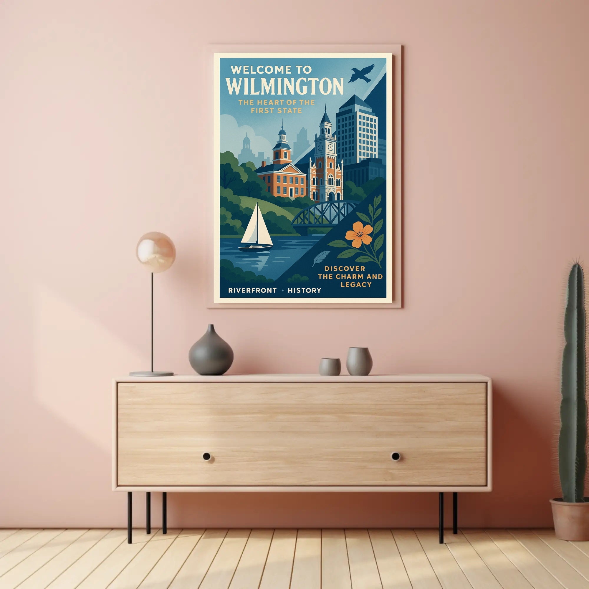 Wilmington Riverfront Charm in Vintage Urban Cityscape Poster PosterGoat