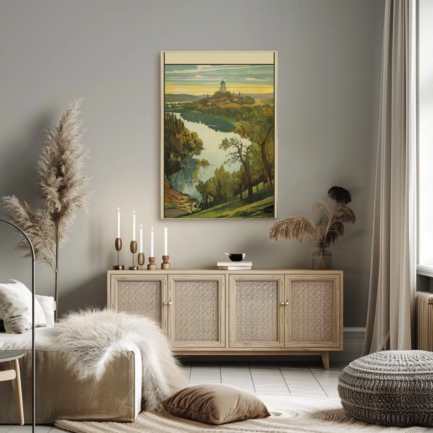 European Hilltop Monastery River Panorama Travel Poster