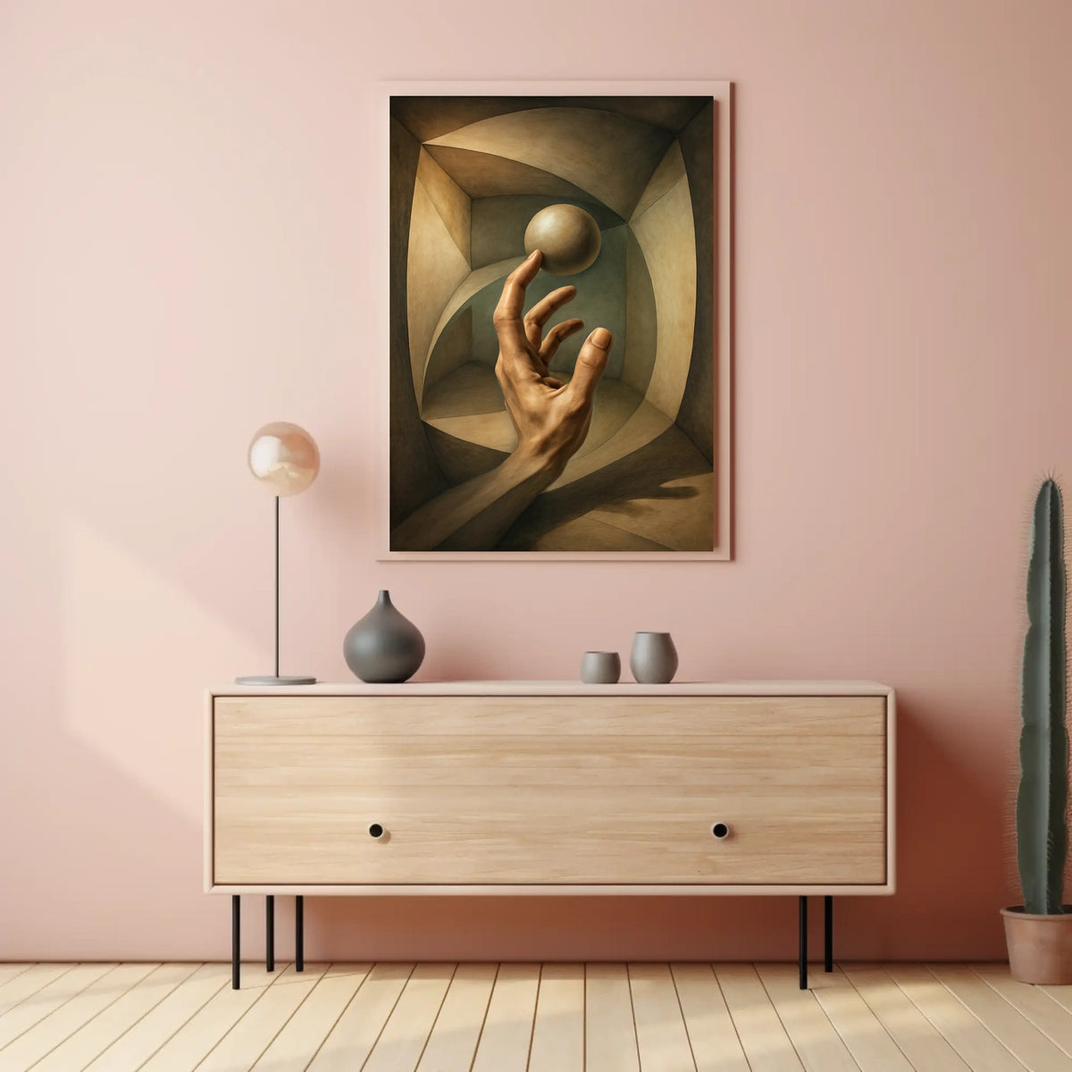 Surreal Hand and Sphere Realistic Geometric Abstract Poster