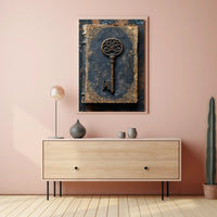Antique Ornate Key on Aged Book Cultural Heritage Poster