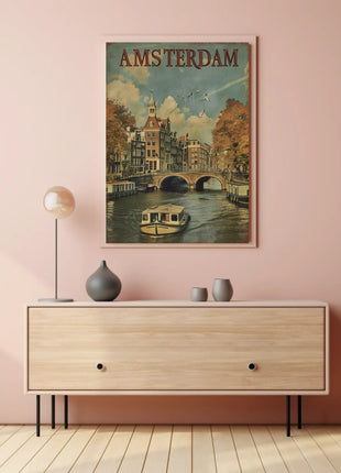 Amsterdam Canal Vintage Travel Poster