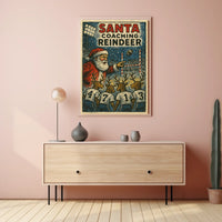 Santa's Reindeer Football Team Vintage Poster