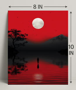 Solitary Reflection Under A Crimson Sky Poster