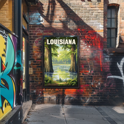 Louisiana - Bayou and Swamp Landscape Vintage Travel Poster