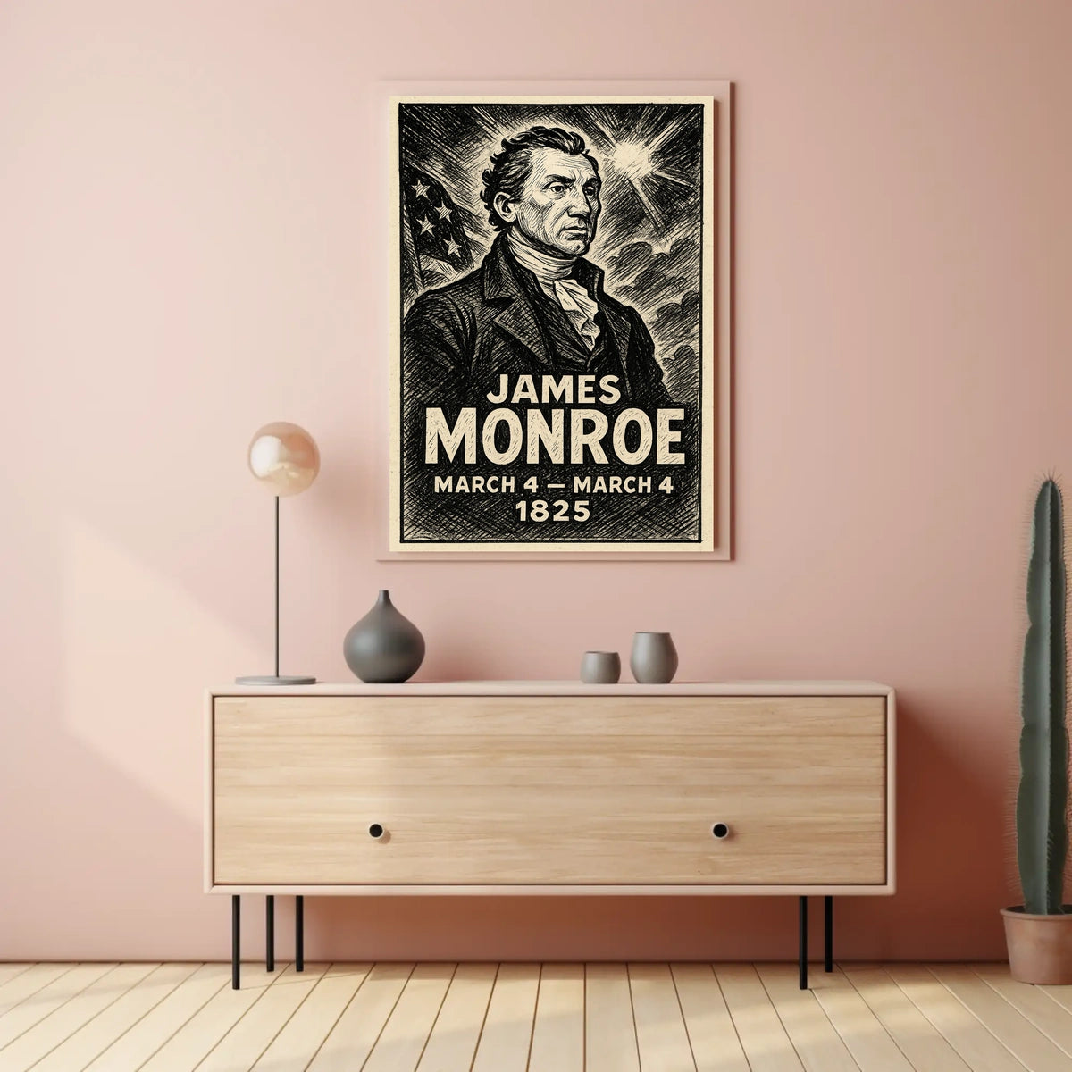 James Monroe 5th President of the United States B & W Comic Sketch Poster