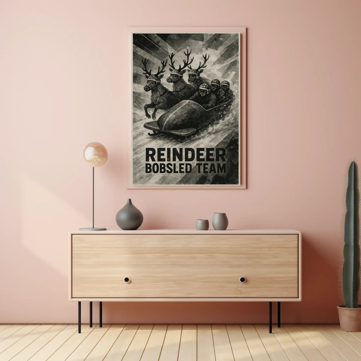 Reindeer Bobsled Team Vintage Fantasy Sports Poster