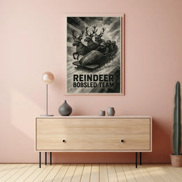 Reindeer Bobsled Team Vintage Fantasy Sports Poster