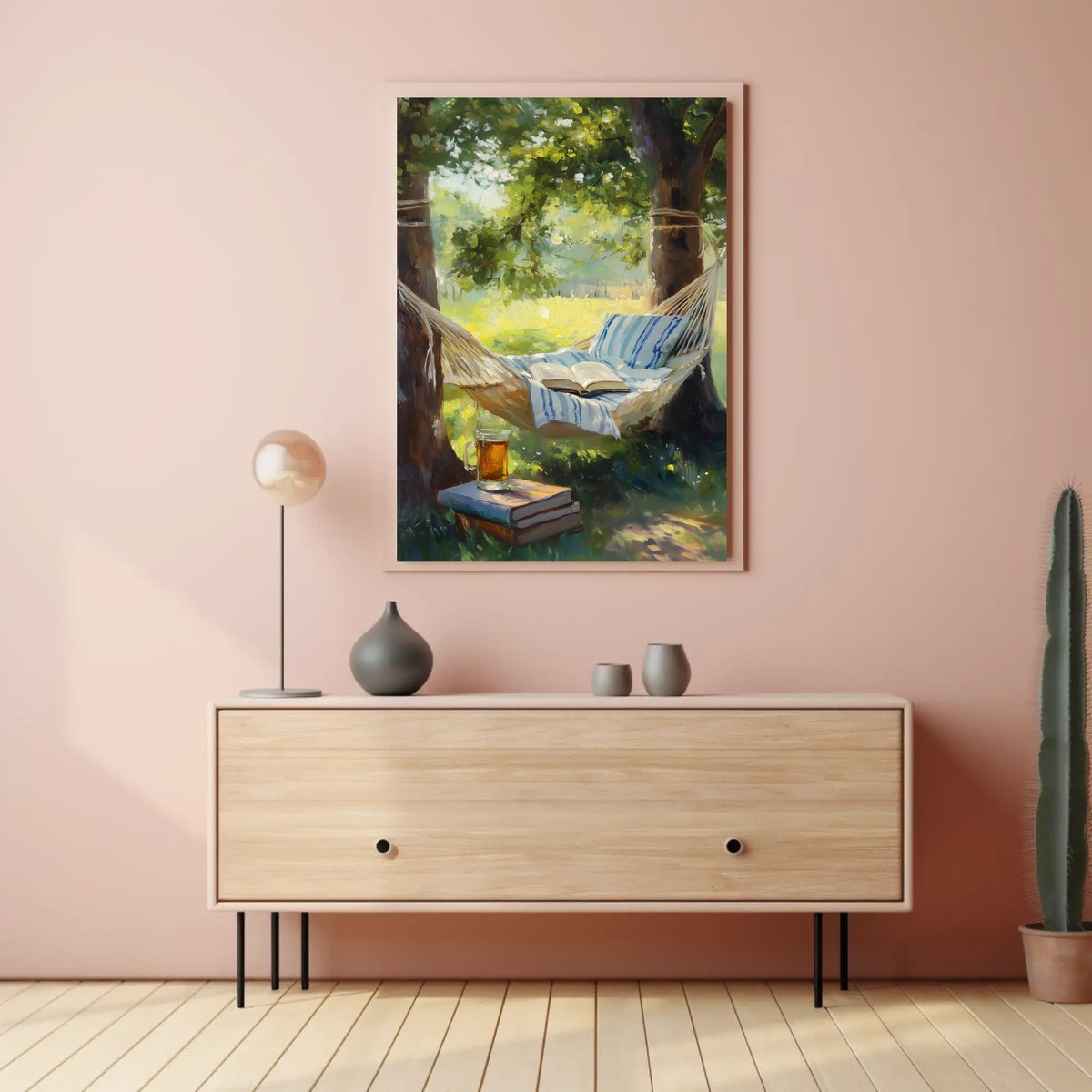 Relaxing Outdoor Hammock Between Trees With Books Poster